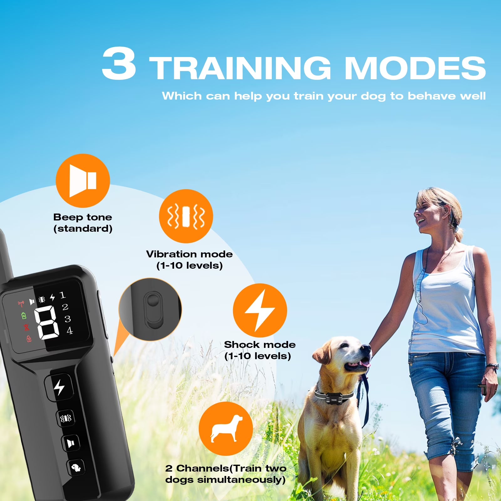 RUXAN Shock Collar with Remote for Dog- Bark Training, for 15-120lbs Large Medium Small Puppy, Smart Collar, Black