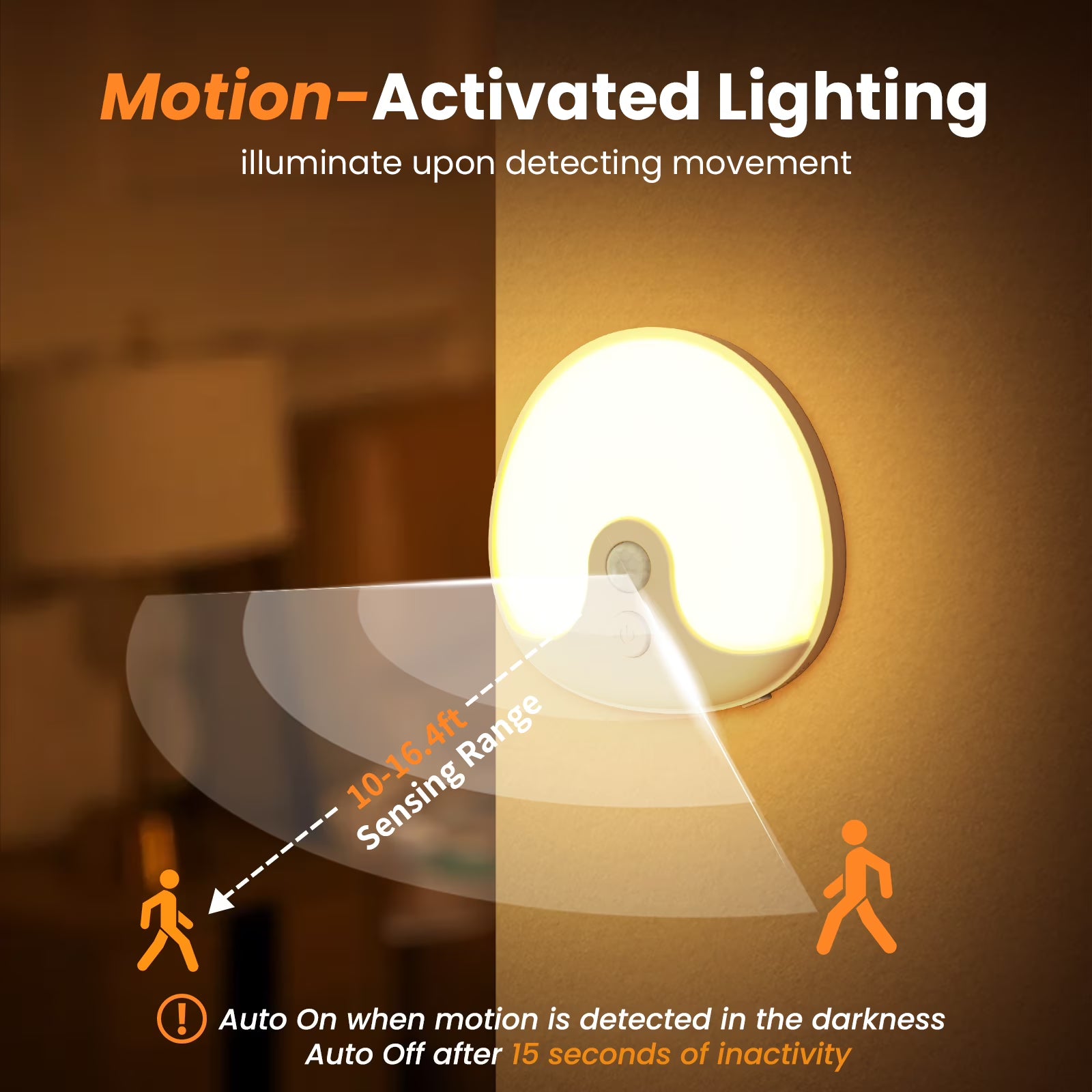 RUXAN Motion Sensor Night Lights Rechargeable, Magnetic LED Under-Cabinet Lights for Bed for Kitchen, Stairs, Hallway, Toilet - 2 Pack