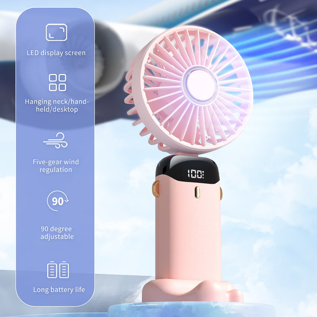 RUXAN Portable Fan- Handheld, 5 Speeds, 5000mAh Power, Adjustable Personal Fans for Travel, Camping, Pink