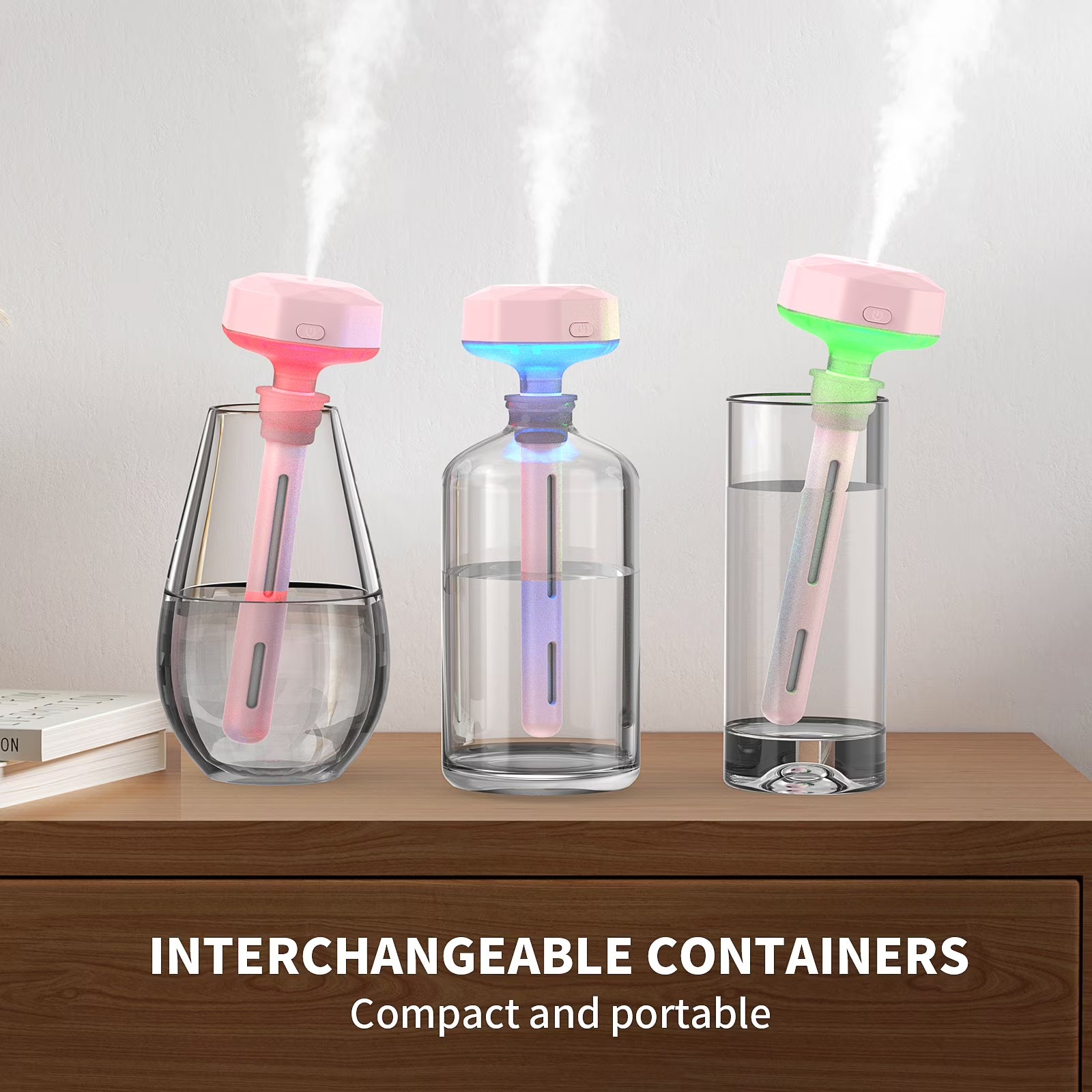 RUXAN Mini Portable Humidifier, Ultra Quiet Cool Mist USB Personal Humidifiers with Colorful Night Light ,Container Diversity Air Humidifier for Plants/Office/Bedroom