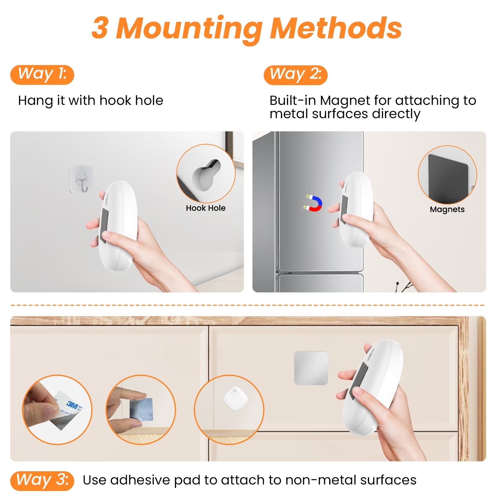 RUXAN Motion Sensor Night Lights Rechargeable, Magnetic LED Under-Cabinet Lights for Bed for Kitchen, Stairs, Hallway, Toilet - 2 Pack