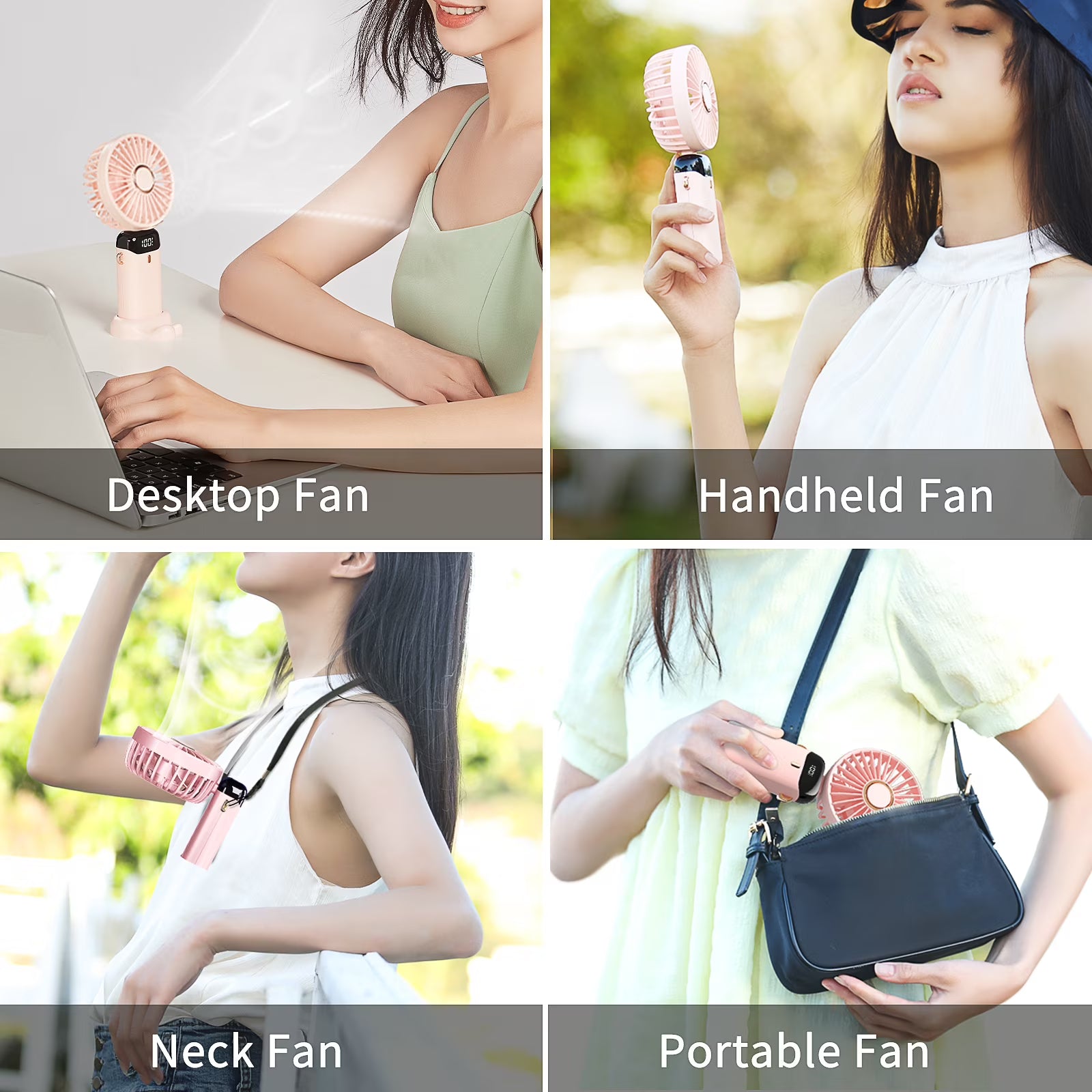 RUXAN Portable Fan- Handheld, 5 Speeds, 5000mAh Power, Adjustable Personal Fans for Travel, Camping, Pink
