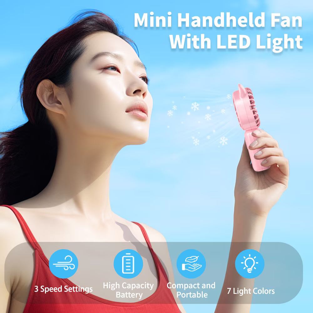 RUXAN Portable Handheld Mini Fan,USB Rechargeable Small Pocket Fan,500mAh Battery Operated with Adjustable 3 Speeds for Daily,Travel, Outdoors,Hiking.