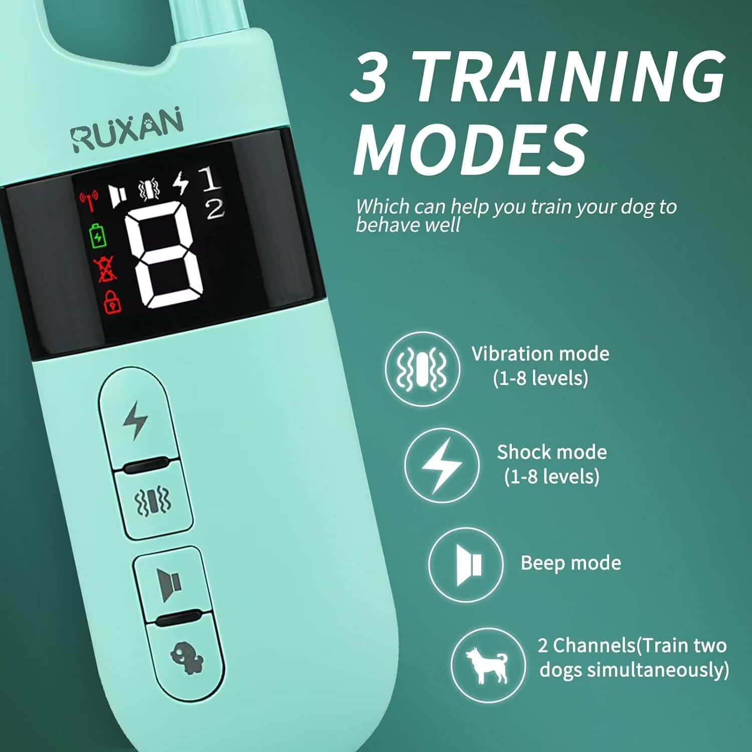 RUXAN Dog Training Collar with Remote Control -Dog Shock Collar for 15-120lbs Small Large Dogs, Waterproof, Dogs Stop Barking