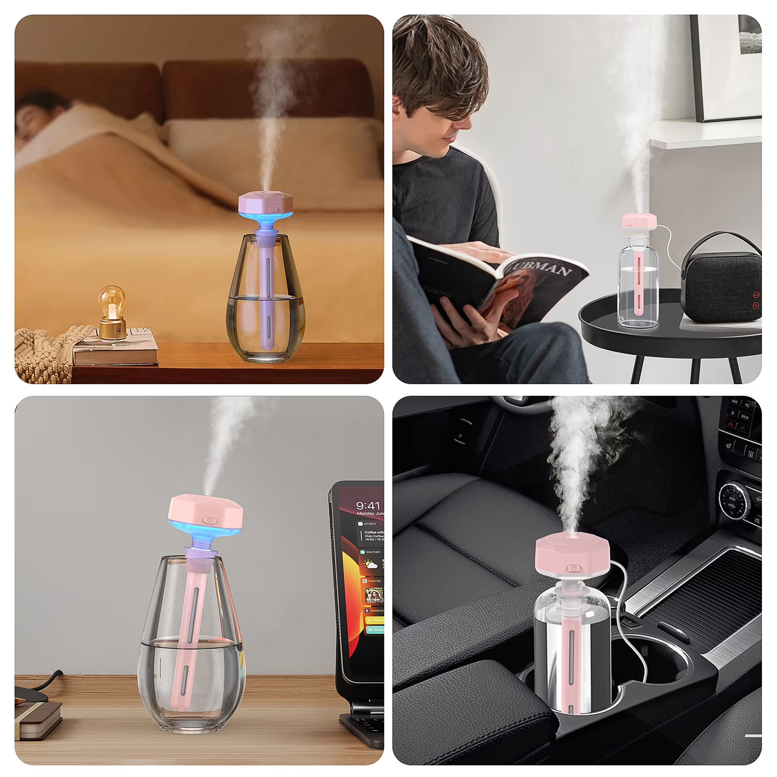 RUXAN Mini Portable Humidifier, Ultra Quiet Cool Mist USB Personal Humidifiers with Colorful Night Light ,Container Diversity Air Humidifier for Plants/Office/Bedroom