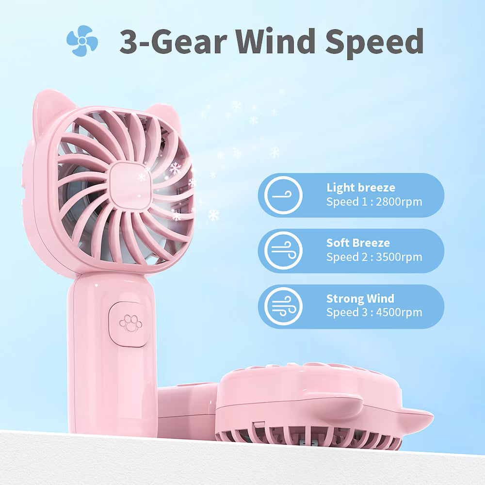 RUXAN Portable Handheld Mini Fan,USB Rechargeable Small Pocket Fan,500mAh Battery Operated with Adjustable 3 Speeds for Daily,Travel, Outdoors,Hiking.