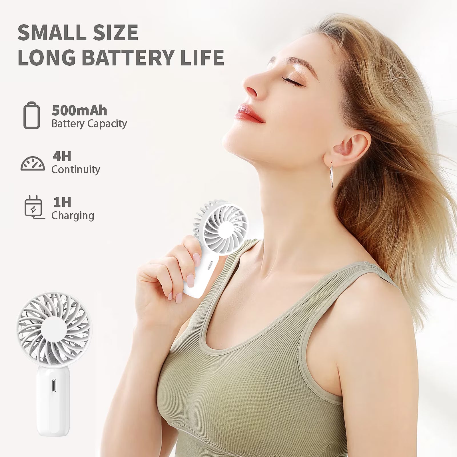 RUXAN Portable Pocket Fan with USB Rechargeable Battery 3 Speed Handheld Fan Lanyard Personal Desk Table Fan for Daily,Travel, Outdoors, Hiking, Camping