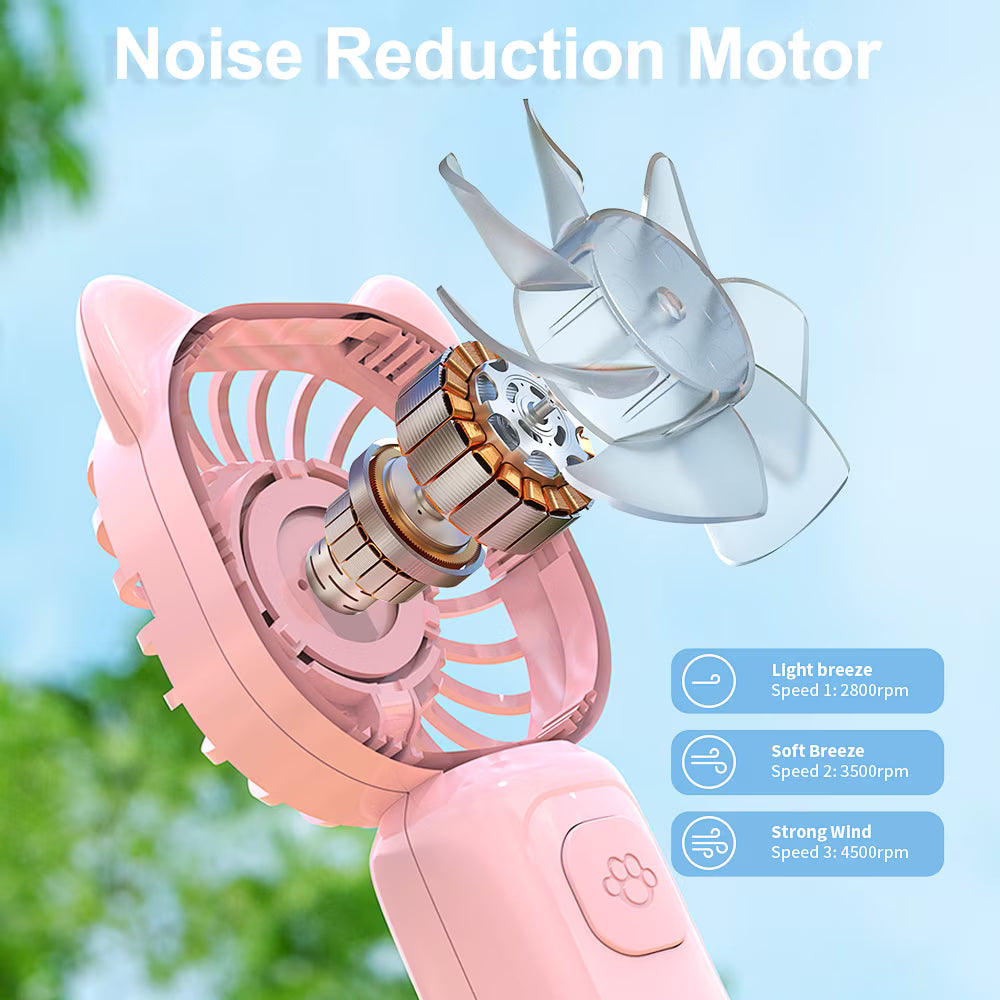 RUXAN Portable Handheld Mini Fan,USB Rechargeable Small Pocket Fan,500mAh Battery Operated with Adjustable 3 Speeds for Daily,Travel, Outdoors,Hiking.
