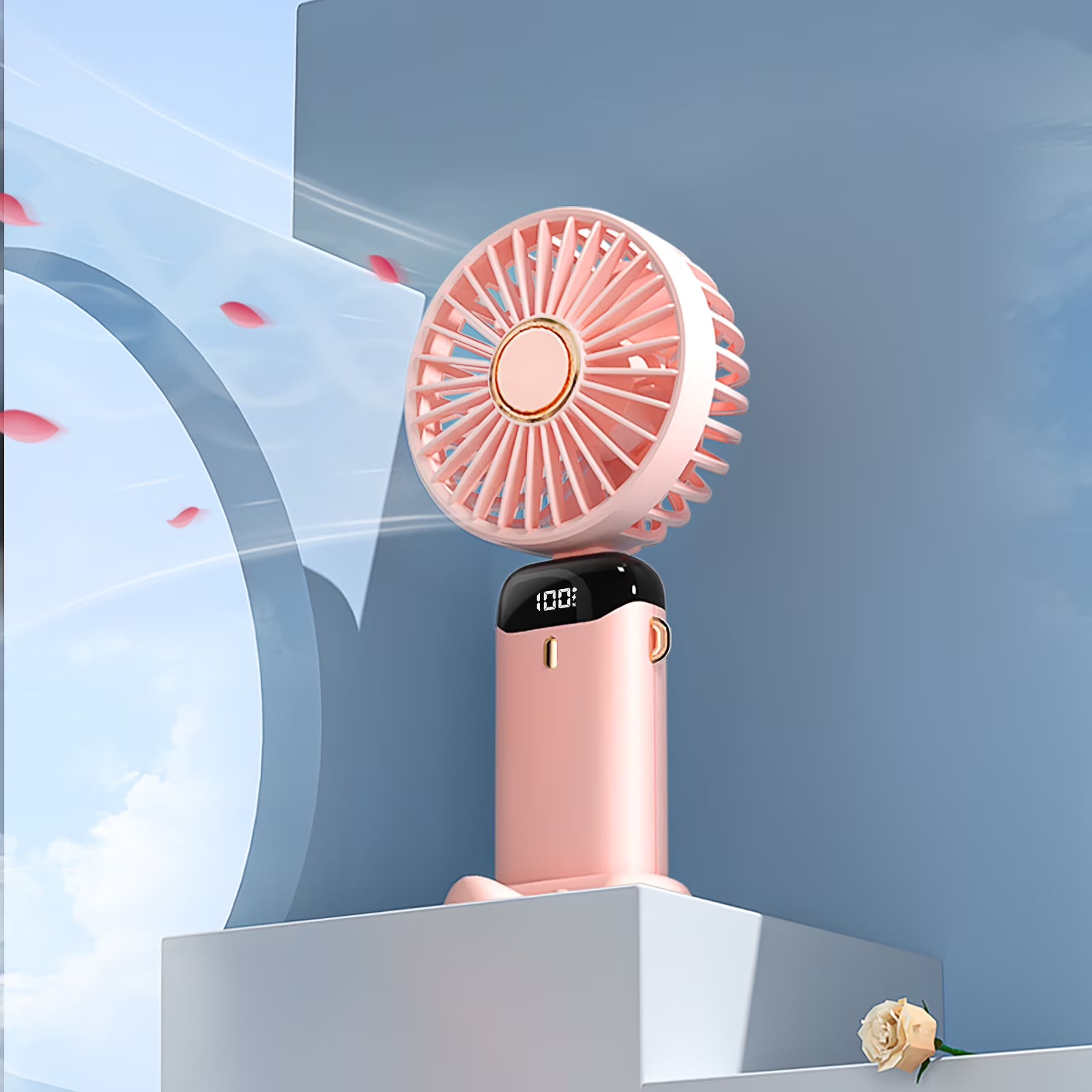 RUXAN Portable Fan- Handheld, 5 Speeds, 5000mAh Power, Adjustable Personal Fans for Travel, Camping, Pink