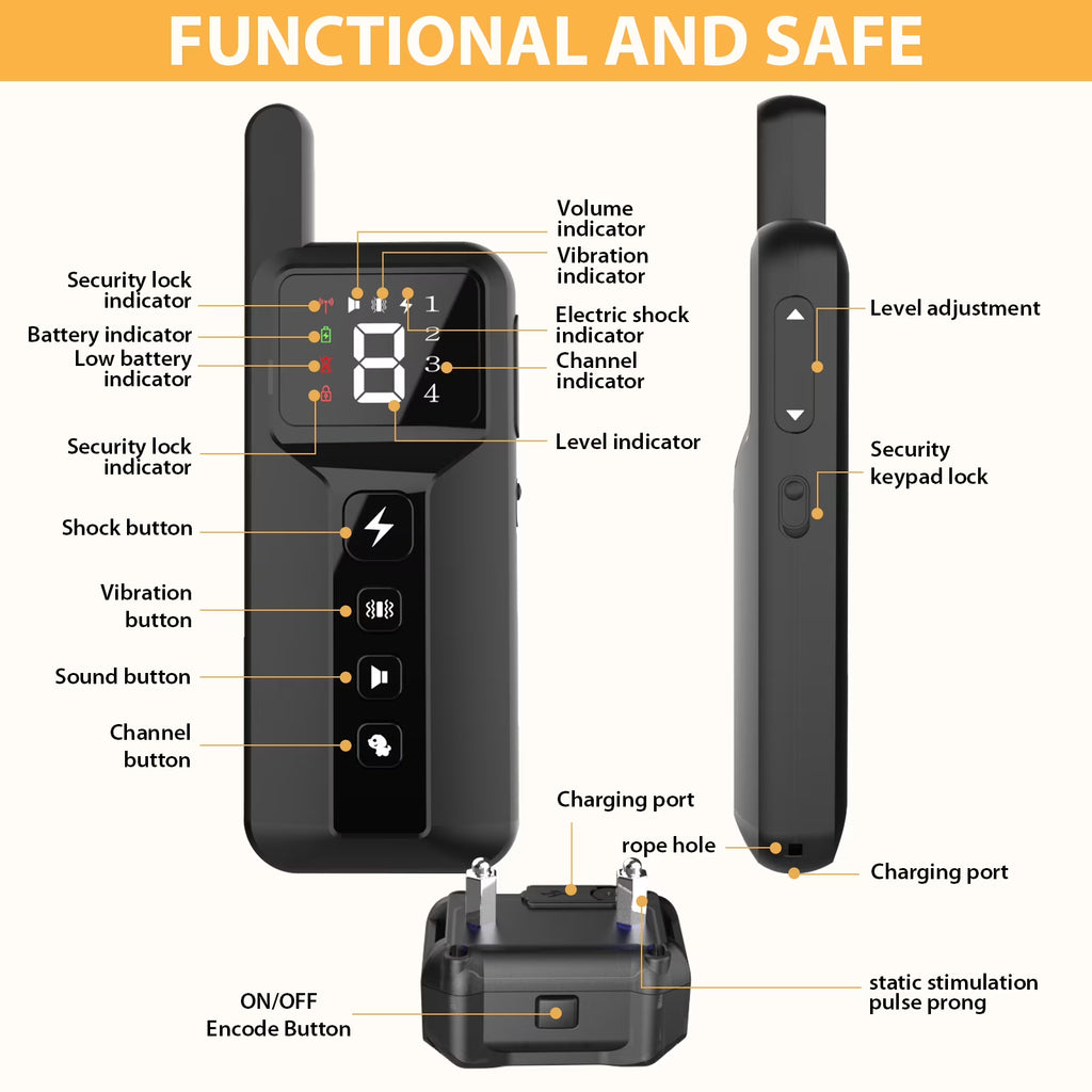 RUXAN Shock Collar with Remote for Dogs with 2 collars- Bark Training, for 15-120lbs Large Medium Puppy, Smart Collar, Black