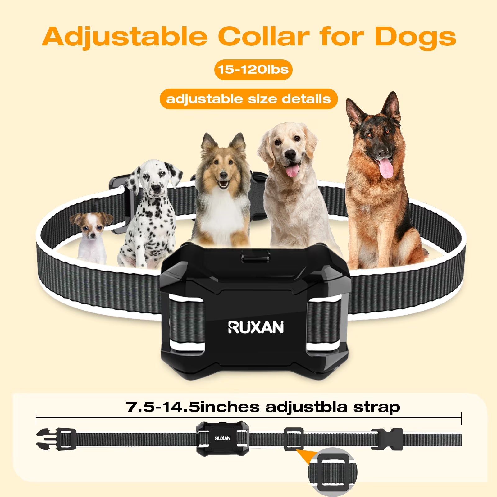 RUXAN Shock Collar with Remote for Dog- Bark Training, for 15-120lbs Large Medium Small Puppy, Smart Collar, Black