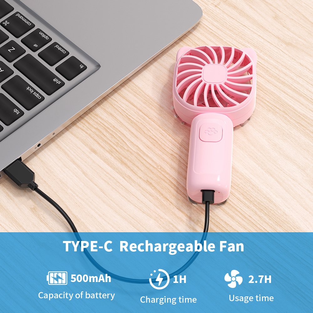 RUXAN Portable Handheld Mini Fan,USB Rechargeable Small Pocket Fan,500mAh Battery Operated with Adjustable 3 Speeds for Daily,Travel, Outdoors,Hiking.
