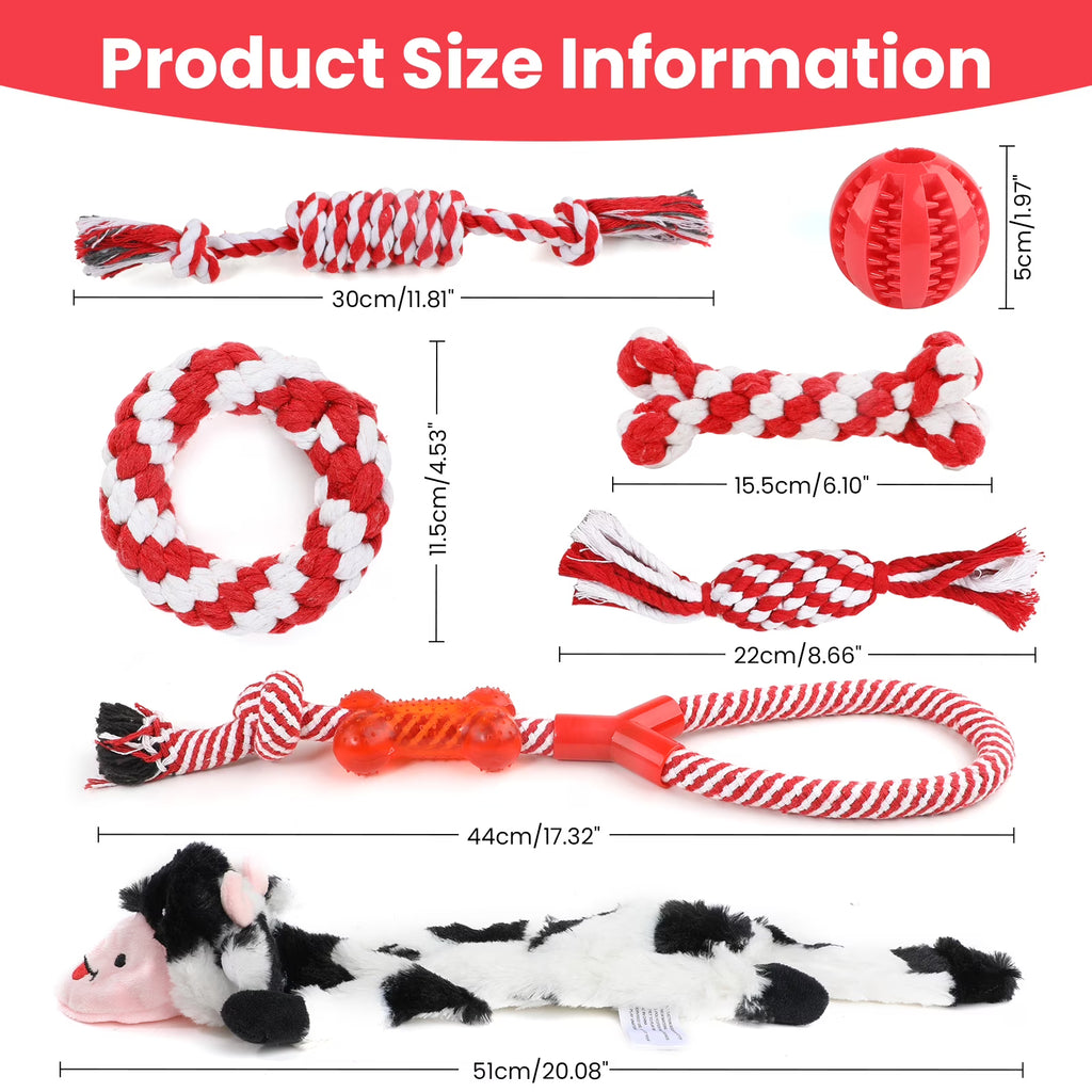 RUXAN 7 Pcs Dog Rope Toys for Aggressive Chewers, Puppy Chew Dog Toys, Teething, Squeaky Toys for Small Dogs