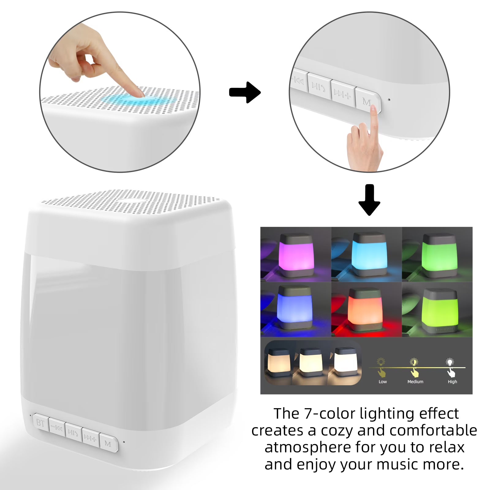 RUXAN Portable Bluetooth Speaker Multi-Color Changing Touch Control LED Light All in One Wireless Bluetooth Speakers for Party Outdoor Camping
