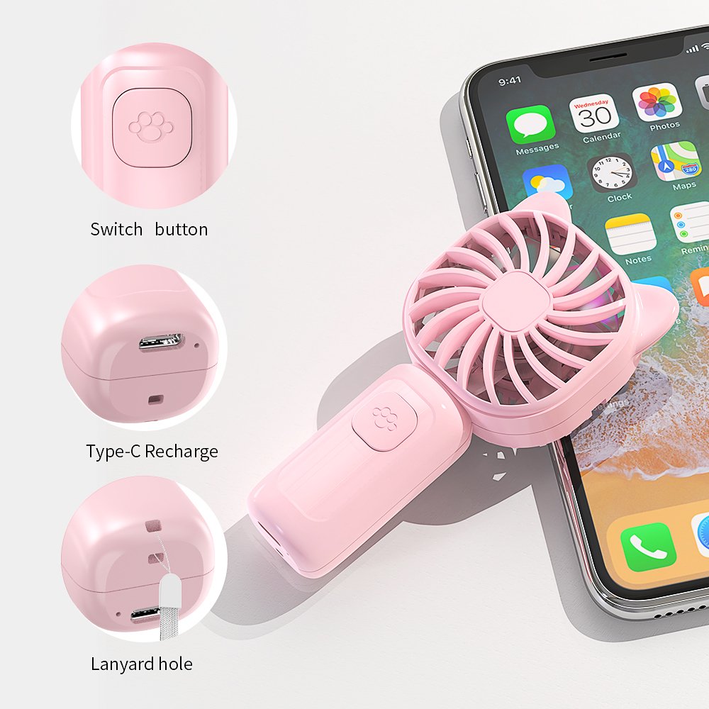 RUXAN Portable Handheld Mini Fan,USB Rechargeable Small Pocket Fan,500mAh Battery Operated with Adjustable 3 Speeds for Daily,Travel, Outdoors,Hiking.