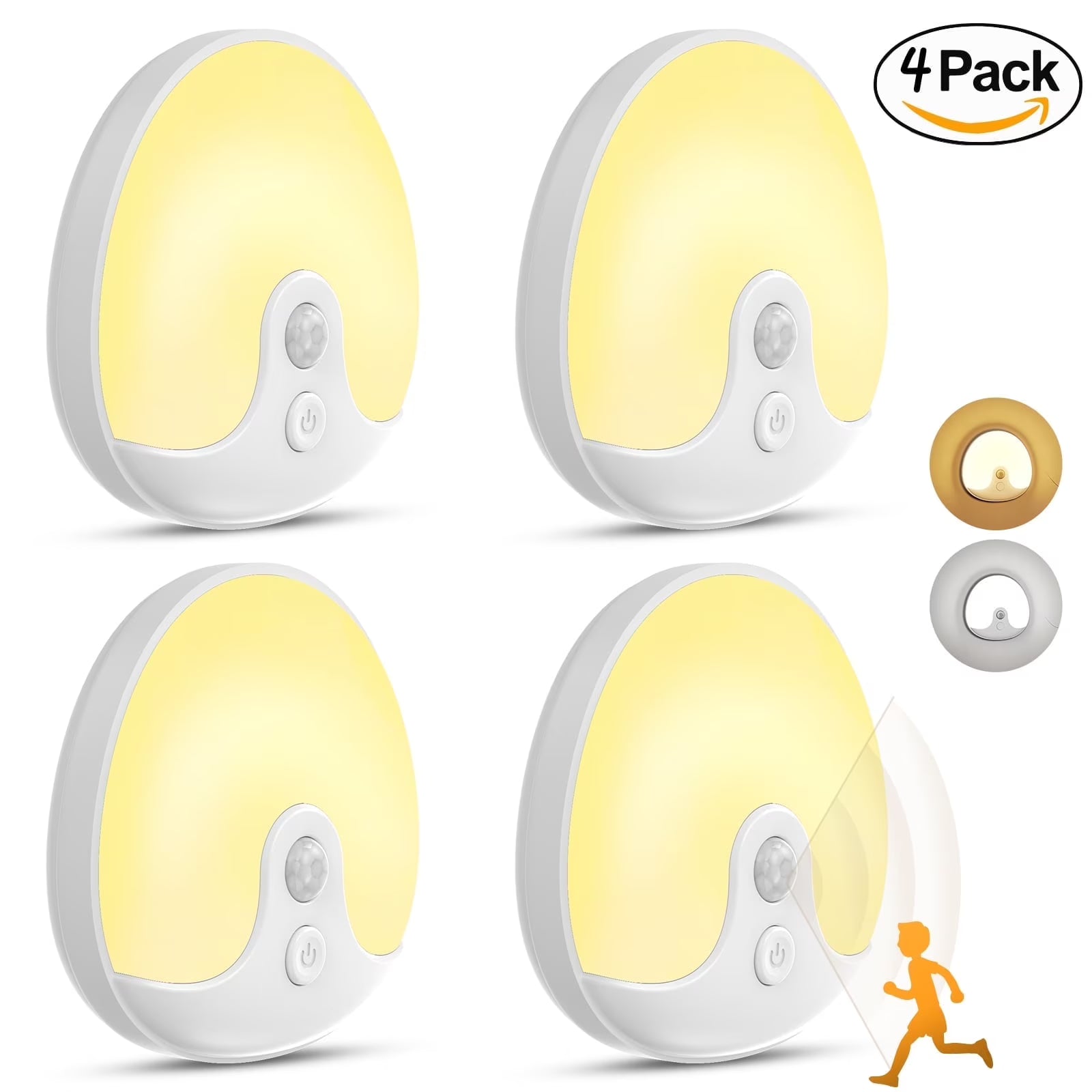 RUXAN Motion Sensor Night Lights Rechargeable, Magnetic LED Under-Cabinet Lights for Bed for Kitchen, Stairs, Hallway, Toilet - 2 Pack