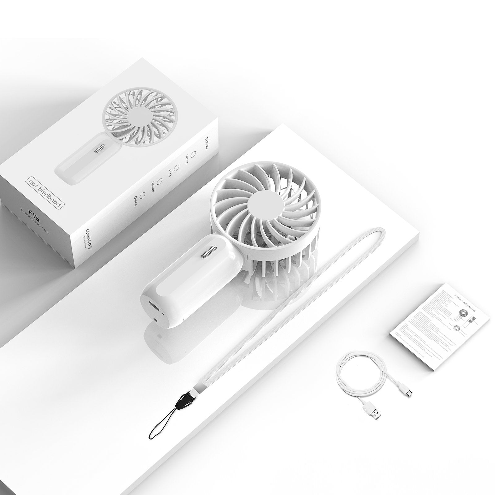 RUXAN Portable Pocket Fan with USB Rechargeable Battery 3 Speed Handheld Fan Lanyard Personal Desk Table Fan for Daily,Travel, Outdoors, Hiking, Camping