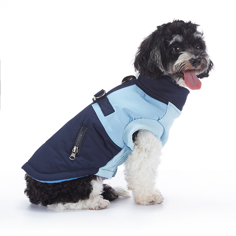Jewyow Winter Dog Coat with Harness for Small/Medium Dogs – Windproof Turtleneck Fleece Vest, Elastic Abdominal Zip-Up Snowsuit Co