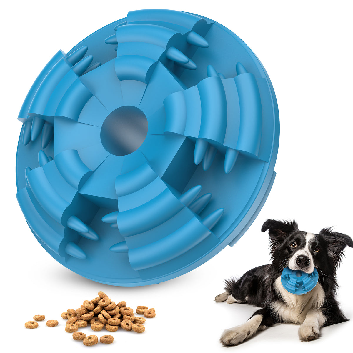 Durable Dog Chew Toys for Aggressive Chewers, Large Rubber Treat Dispensing Ball with Treat Hole, Interactive Mental Enrichment Chew Toy (Blue)
