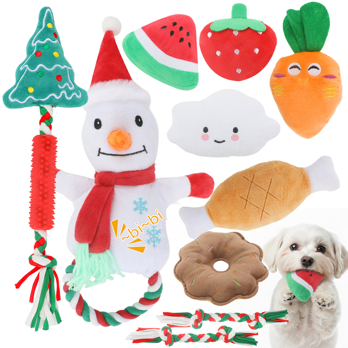 Jewyow 10-Pack Dog Toys Set for Small Dogs, Squeaky Plush Chew Toys with Ball & Rope for Puppy Teeth Cleaning, Interactive Fun and Training