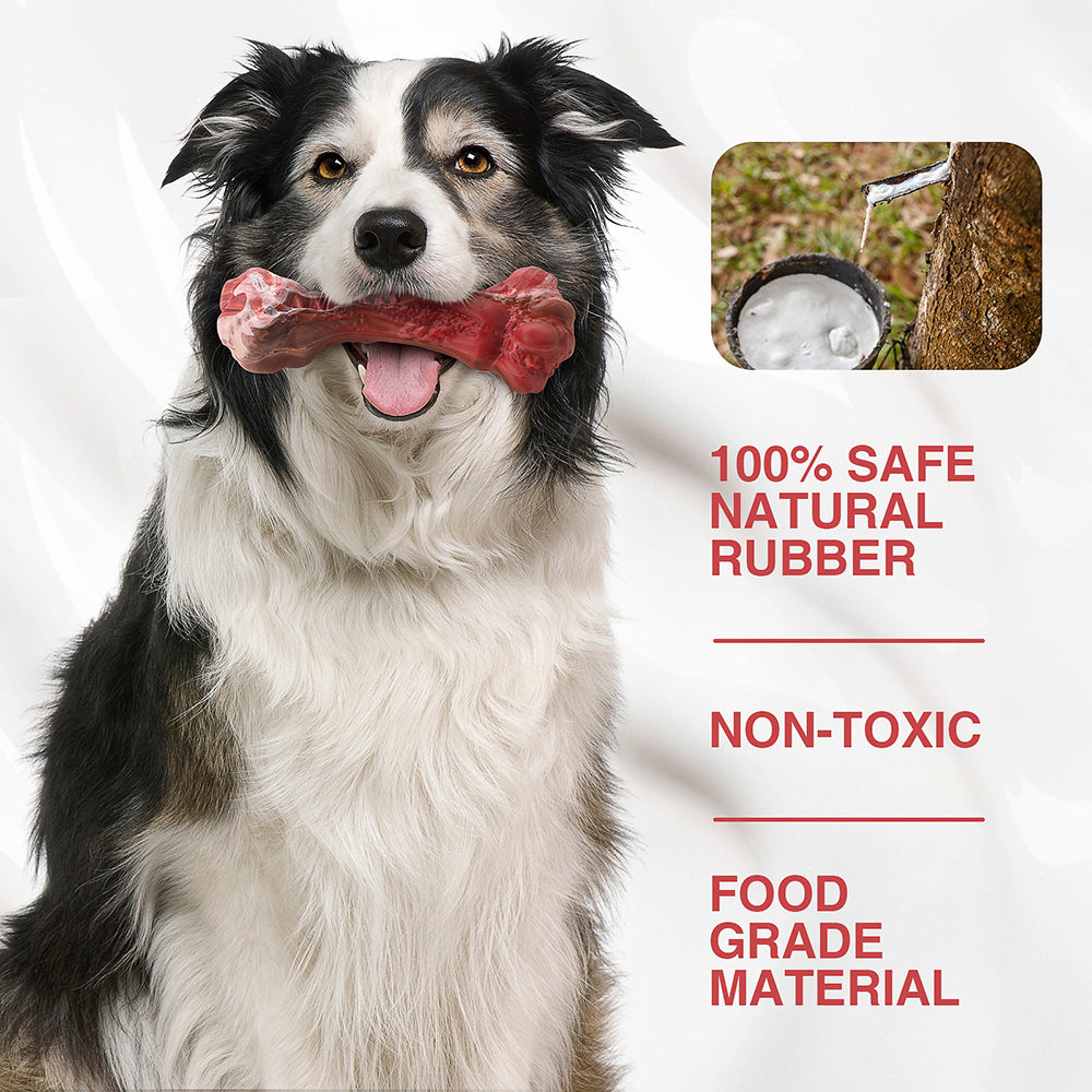 Jewyow Dog Chew Toys for Aggressive Chewers, Large Beef Flavor Durable Teething Bones for Dogs, Dog Bone Toys, Red