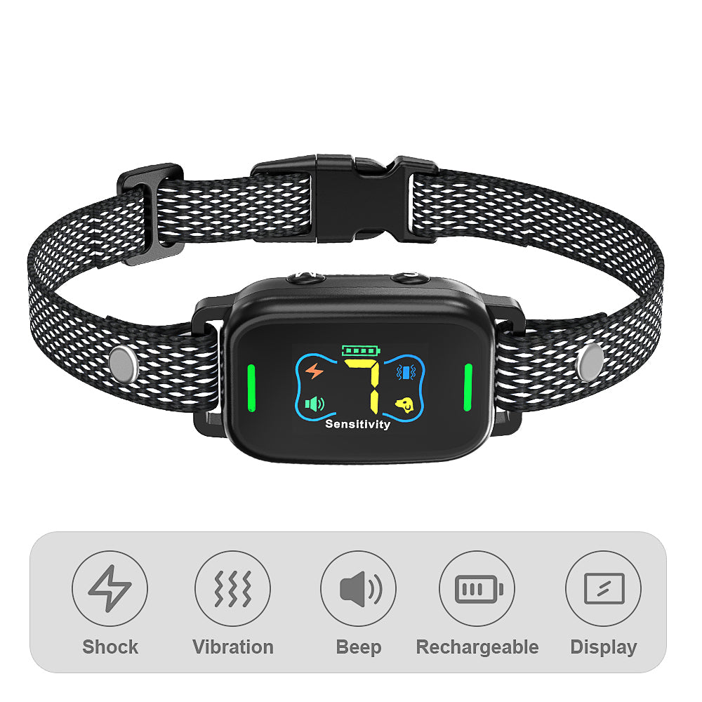 Jewyow Smart Anti Barking Dog Collar for 22-110 lbs Dogs - Beep Vibration & Shock Training Collar, Rechargeable LCD Display Anti Bark Collar for Small Medium Large Dogs