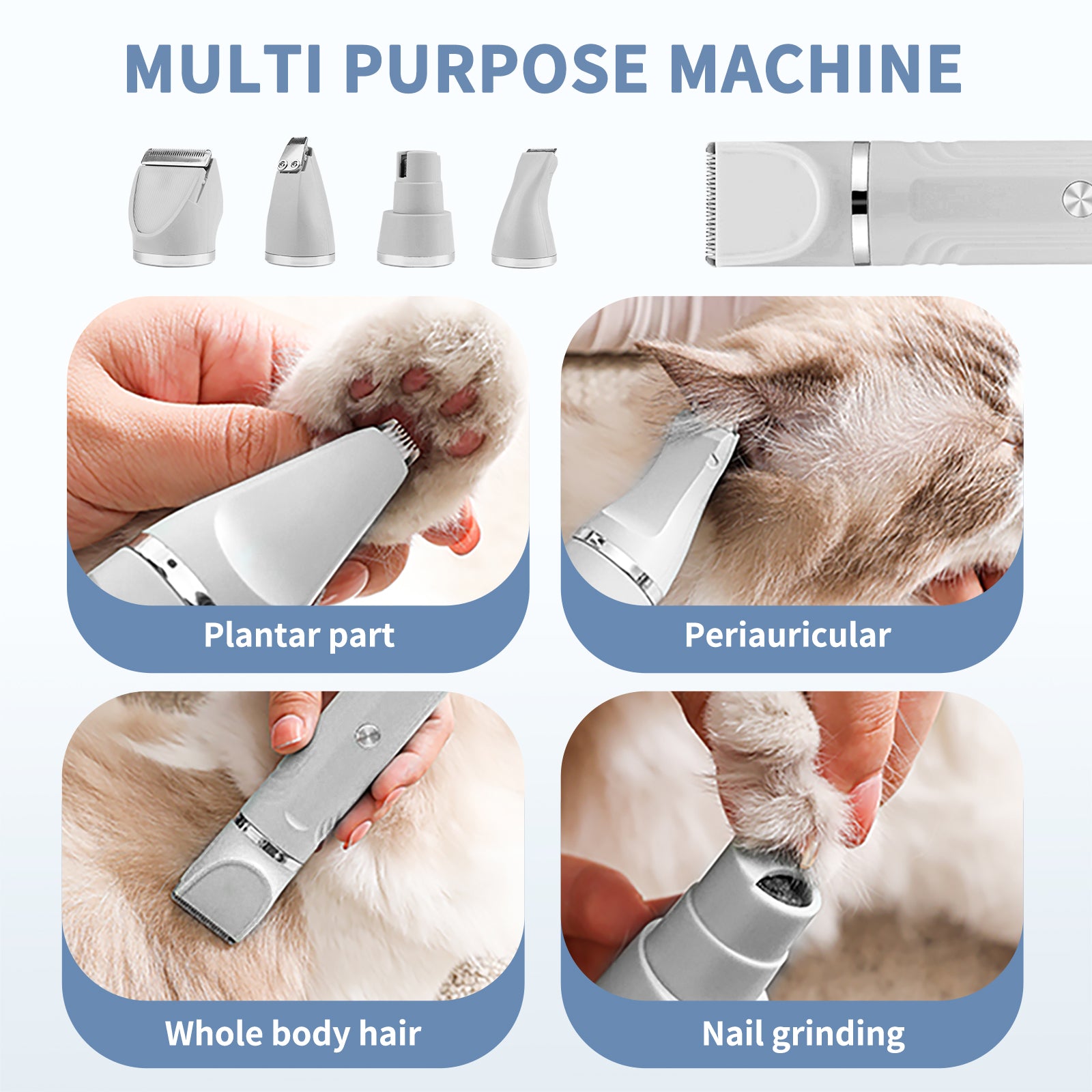 Jewyow Dog Hair Clippers, Dog Grooming Kit for Thick Hair, Low Noise Dog Shaver Clipper with 4 Comb Guides, White