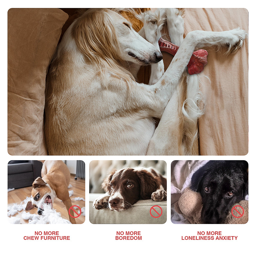 Jewyow Dog Chew Toys for Aggressive Chewers, Large Beef Flavor Durable Teething Bones for Dogs, Dog Bone Toys, Red