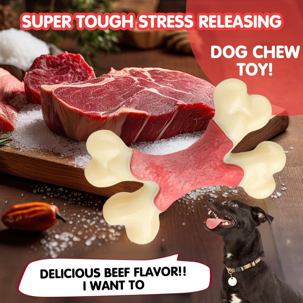 Dog Toy for Aggressive Chewer- for Large Medium Dogs, Food Bone Toy for Dogs, Teething ,Beef Flavored Dog Chew Toys
