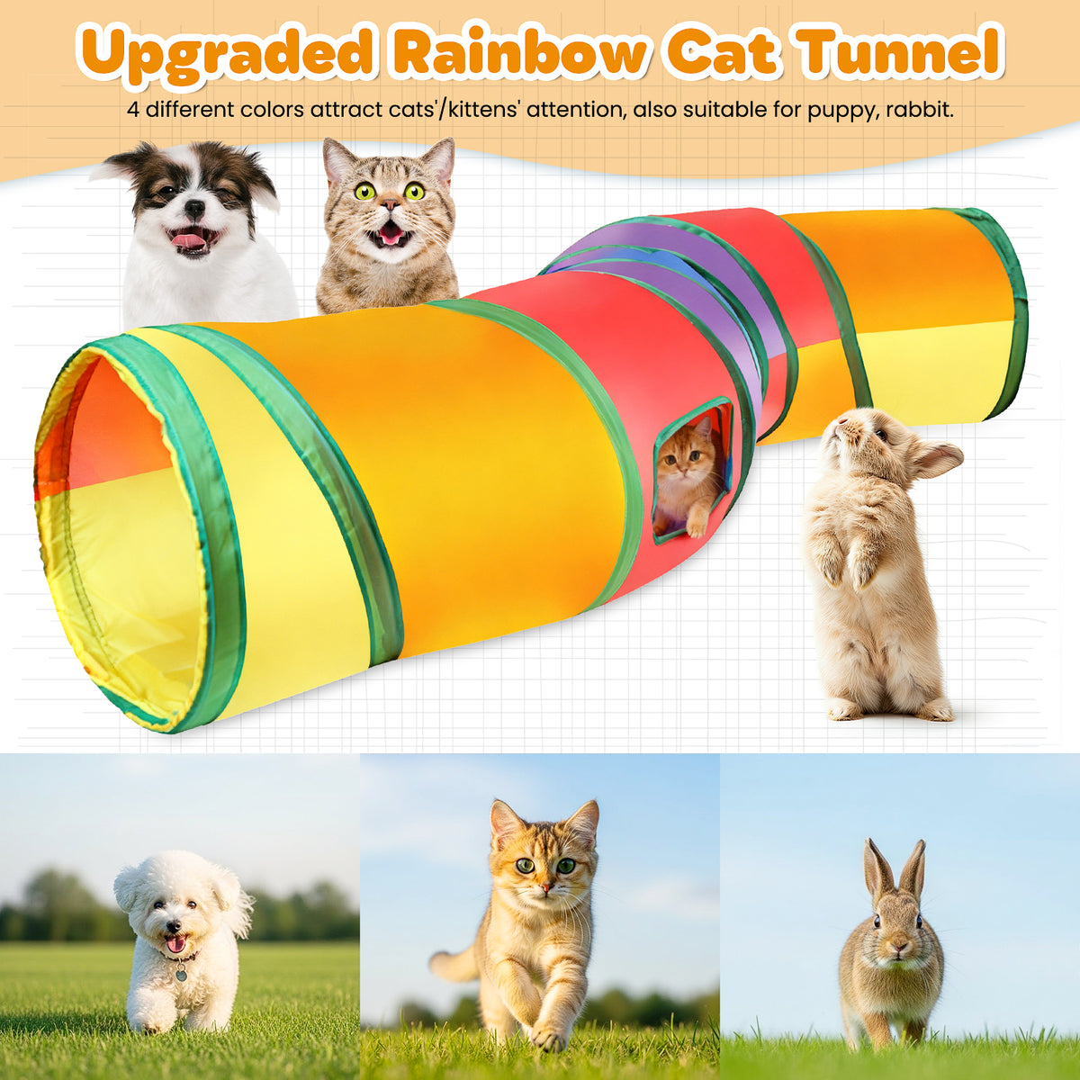 Jewyow 22 PCS Cats Toy Assortment, Catnip Toys, Interactive Pet Balls, Kitten Chew Toys, Feather Teaser Wand, Rainbow Tunnel & Mice Toys for Indoor Kitty