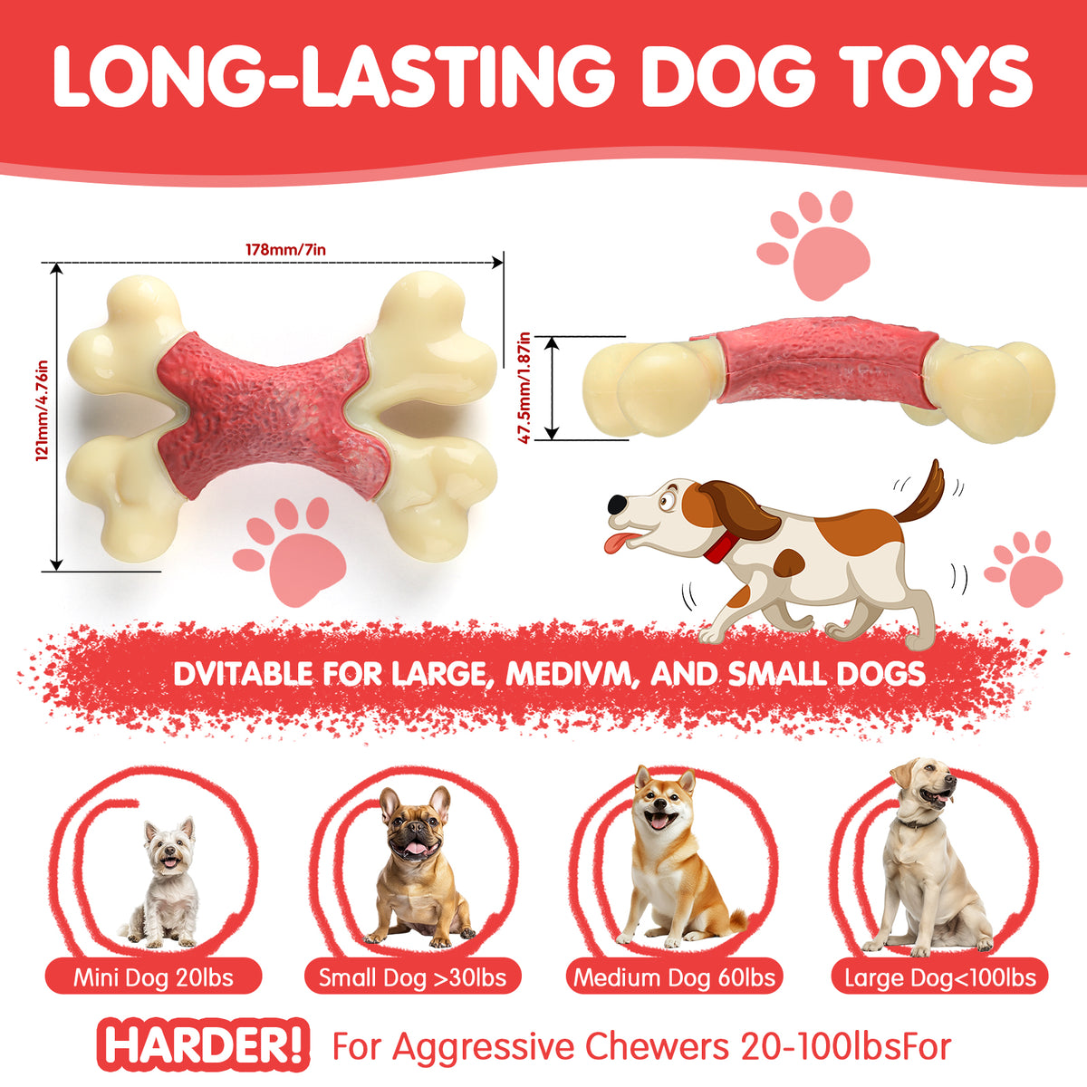 Dog Toy for Aggressive Chewer- for Large Medium Dogs, Food Bone Toy for Dogs, Teething ,Beef Flavored Dog Chew Toys