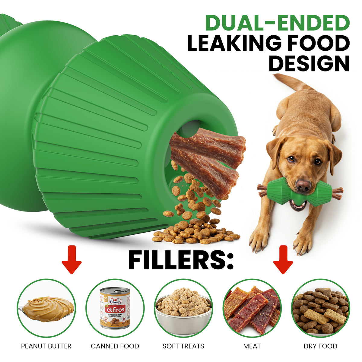Jewyow Rubber Dog Chew Toy for Aggressive Chewers - Beef Flavored Indestructible Dog Toys for Large Dogs, Leak-Proof Chewing Toy for Powerful Jaws