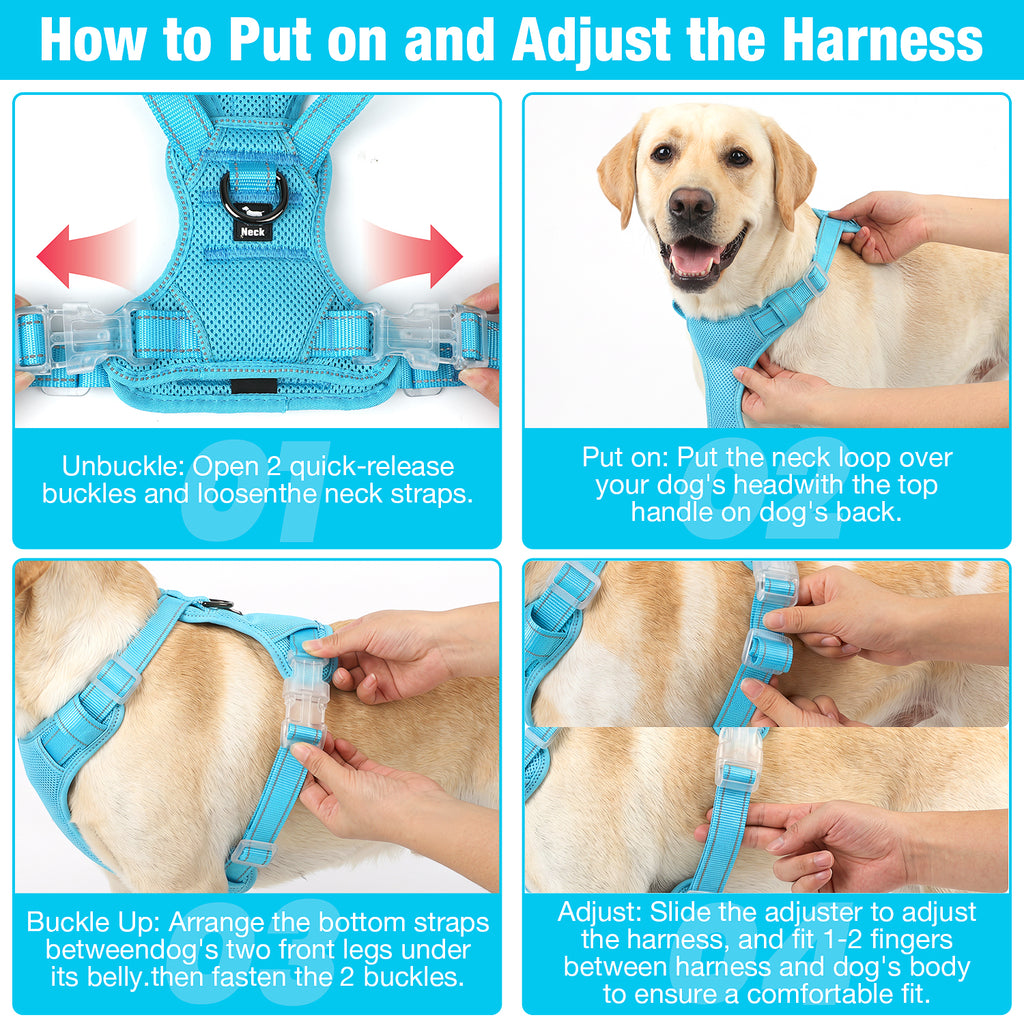 Jewyow No Pull Dog Harness - Dog Harness for Large Dogs,Reflective Adjustable Pet Vest with Handle & Breathable Mesh,Blue,L