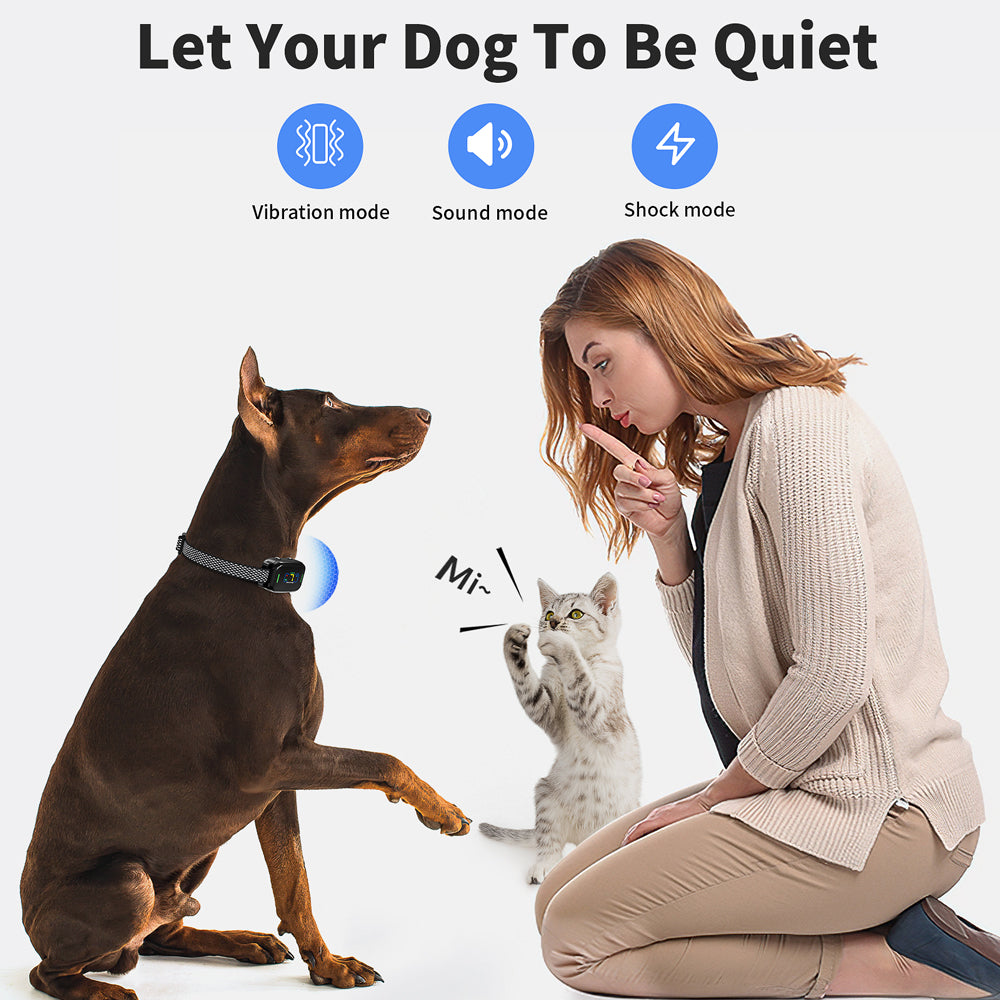 Jewyow Smart Anti Barking Dog Collar for 22-110 lbs Dogs - Beep Vibration & Shock Training Collar, Rechargeable LCD Display Anti Bark Collar for Small Medium Large Dogs