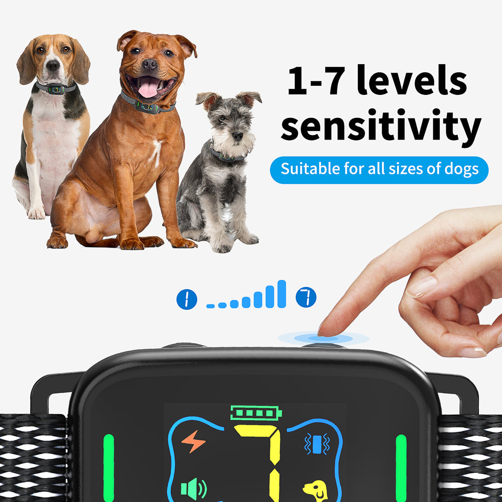 Jewyow Smart Anti Barking Dog Collar for 22-110 lbs Dogs - Beep Vibration & Shock Training Collar, Rechargeable LCD Display Anti Bark Collar for Small Medium Large Dogs